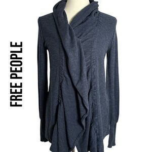 Free People Cardigan Blue Snap Oversized Long Sleeve Sweater Sz Small